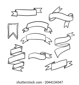Hand drawn ribbons set. Doodle style black color vector.