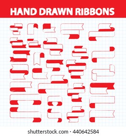 hand drawn ribbons set red