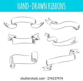 Hand drawn ribbons. Vector illustration.