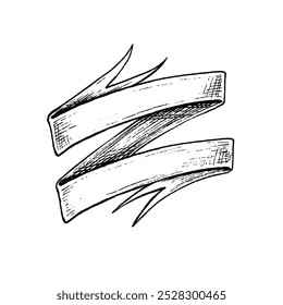 Hand drawn ribbons vintage. Vintage style black color sketch. Isolated elements. Vector illustration