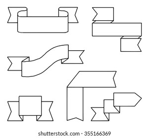 Hand drawn Ribbons,banner collection, vector illustration, isolated on white