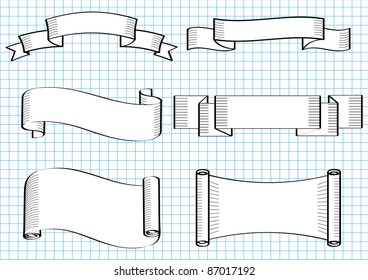 Hand drawn ribbons,banners. Vector illustration.