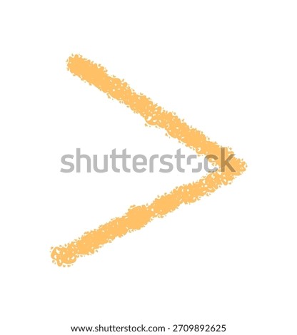 Hand drawn right bracket symbol with chalk sketch and yellow font. Greater punctuation character adds a creative element and icon for text or modern font art, stylish detail for communication or