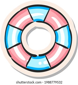 Icono de boya de anillo dibujado a mano en ilustración vectorial de estilo de pegatina