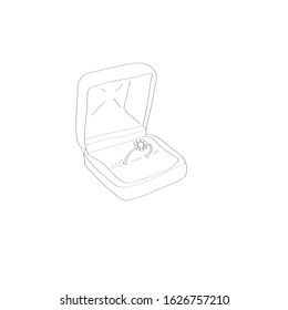 Hand drawn ring with diamond line icon vector illustration design  Engagement rings in a box   isolated on white background