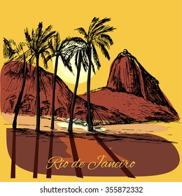 Hand drawn Rio de Janeiro coast: sunset