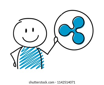 Hand drawn ripple icon with smiley stickman. Vector.