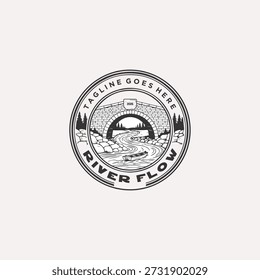 Dibujado a mano River Bridge Logo Diseño Plantilla