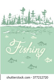 Hand drawn river with fish