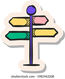 Hand drawn Road sign post icon in sticker style vector illustration