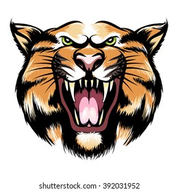 Hand drawn roaring tiger head icon. Vector illustration