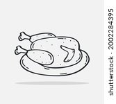Hand drawn roasted chicken icon Design Template. vector sketch doodle illustration. Outline style, Perfect for food concepts, diet infographics, icons or web design, street restaurants menu