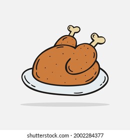 Icono de pollo asado dibujado a mano Plantilla de diseño. ilustración del doodle de esbozo vectorial. Perfecto para los conceptos de comida, infografía de dieta, iconos o diseño web, menú de restaurantes callejeros