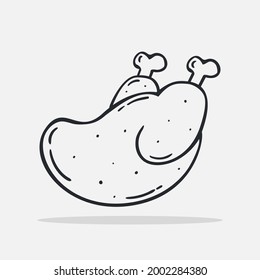 Hand drawn roasted chicken icon Design Template. vector sketch doodle illustration. Outline style, Perfect for food concepts, diet infographics, icons or web design, street restaurants menu