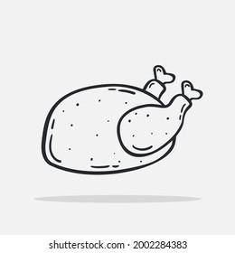 Hand drawn roasted chicken icon Design Template. vector sketch doodle illustration. Outline style, Perfect for food concepts, diet infographics, icons or web design, street restaurants menu