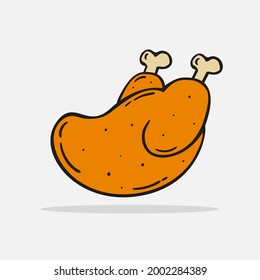 Hand drawn roasted chicken icon Design Template. vector sketch doodle illustration. Perfect for food concepts, diet infographics, icons or web design, street restaurants menu