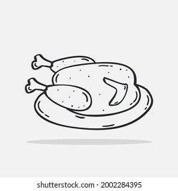 Hand drawn roasted chicken icon Design Template  vector sketch doodle illustration  Outline style  Perfect for food concepts  diet infographics  icons web design  street restaurants menu