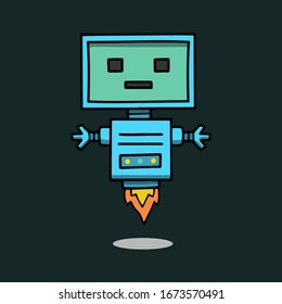 Hand drawn robot isolated on blue background 