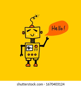 Hand drawn robot mascot character doodle. Great design for tee print.