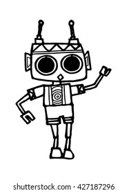 hand drawn robot on white background