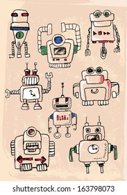 hand drawn robot set