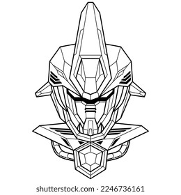hand drawn of Robot Shark head line art