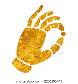 Hand Drawn Robotic Arm Holding Small Object Icon In Gold Foil Texture Vector Illustration