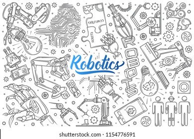 Hand drawn robotics set doodle vector background