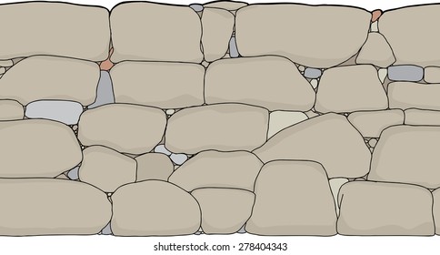 Hand drawn rock boundary wall on white background