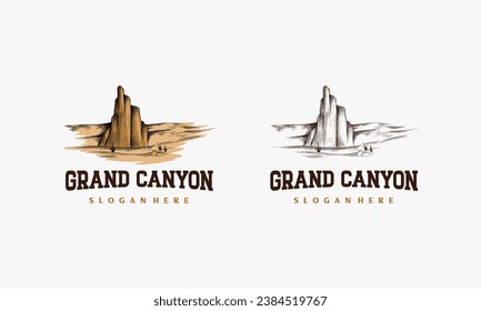Vector de diseño del logotipo del acantilado de roca dibujado a mano, plantilla del logotipo del cañón vintage