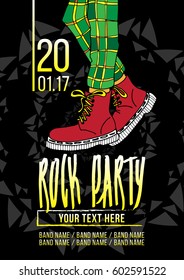 Hand Drawn Rock Event Poster Or Flyer Template. Vector illustration