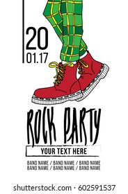 Hand Drawn Rock Event Poster Or Flyer Template. Vector illustration