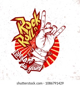 Hand drawn Rock festival poster. Rock and Roll sign.