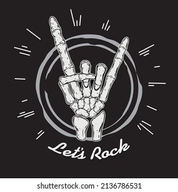 Hand drawn Rock festival poster. Rock and Roll hand sign
