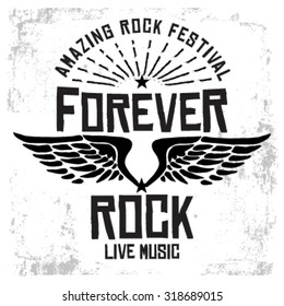 Hand drawn Rock festival poster. Rock and Roll sign