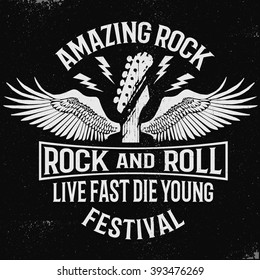 Hand drawn Rock festival poster. Rock and Roll sign