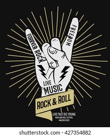 Hand drawn Rock festival poster. Rock and Roll sign.