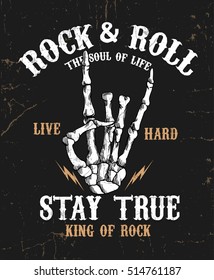 Hand Drawn Rock Festival Poster. Rock And Roll Hand Sign.