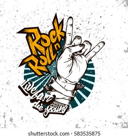 Cartel del festival Hand. Señal de rock and Roll.