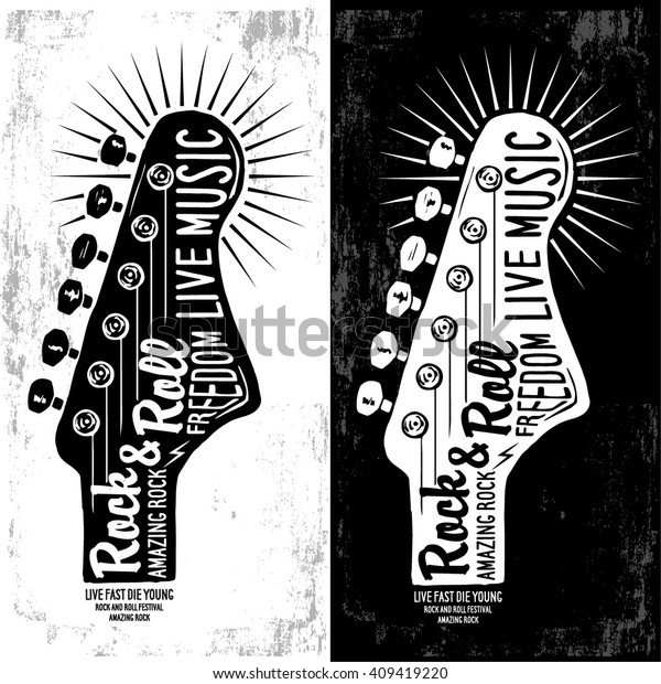 Hand drawn\
Rock festival poster. Rock and Roll\
sign