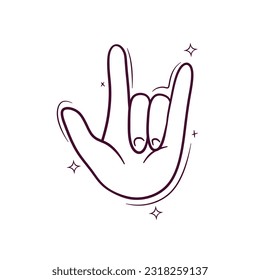 Hand Drawn Rock Gesture. Doodle Vector Sketch Illustration