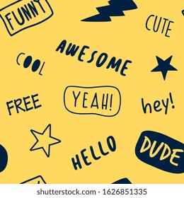 Hand drawn rock n roll elements. Rock star about doodle illustration. Vector illustration. Hand drawing slogans and icons vector.
