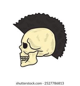 Desenhado à Mão Rock n Roll Ilustração Colorido - Skull Punk