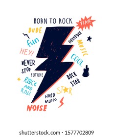 Handgezeichnete Rock- und Roll-Elemente. Vektorillustration. 