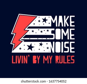 Hand drawn rock and roll elements and slogans.  Vector illustration. 