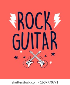 Hand drawn rock and roll elements and slogans .  Vector illustration. 