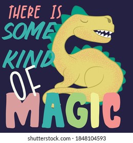 Hand drawn rock and roll elements and and dinosaur with slogans. Vector illustration.