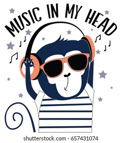 Hand drawn rock and roll elements and monkey with slogans. Vector illustration.