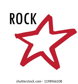 Hand drawn. Rock Star. Background with red star isolated on white background.Decorating of invitations,greeting,cards ,t-shirts. Vector illustration