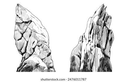 Hand drawn rock. Stone sketch vector for landscape ilustrations